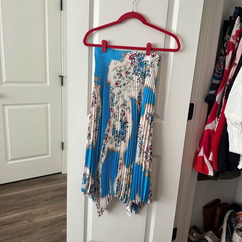 Tory Burch Asymmetrical Blue and Cream Floral Skirt